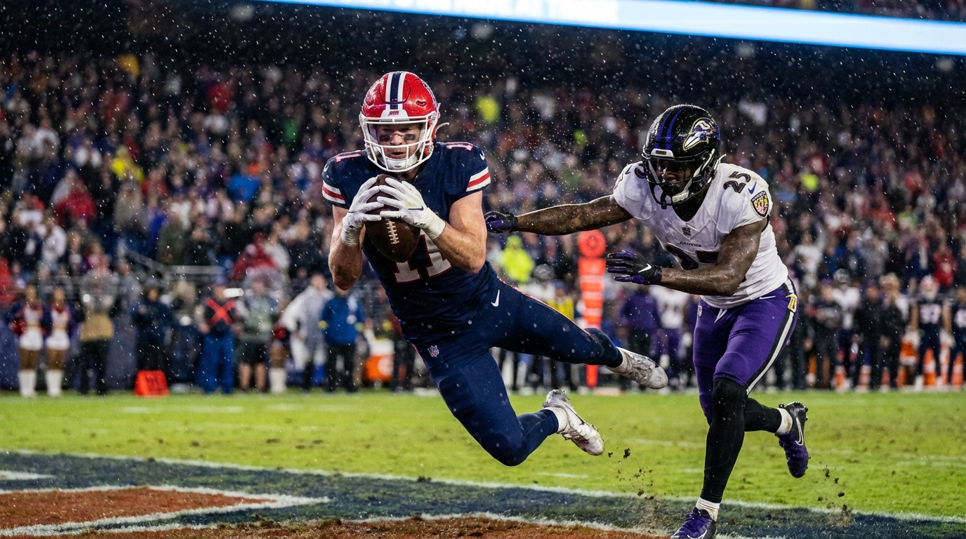 Patriots leaping catch against Ravens under stadium lights