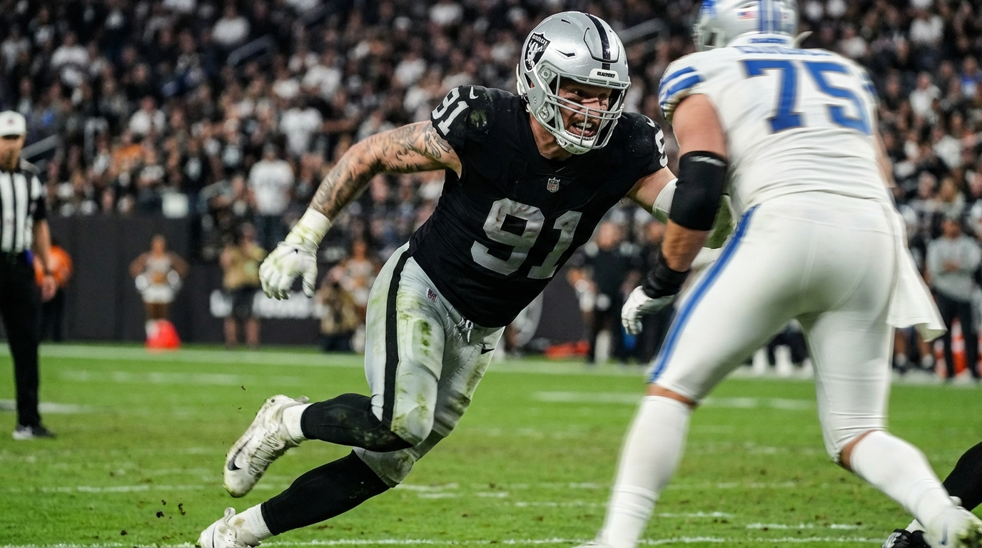 Maxx Crosby rushing in Raiders uniform