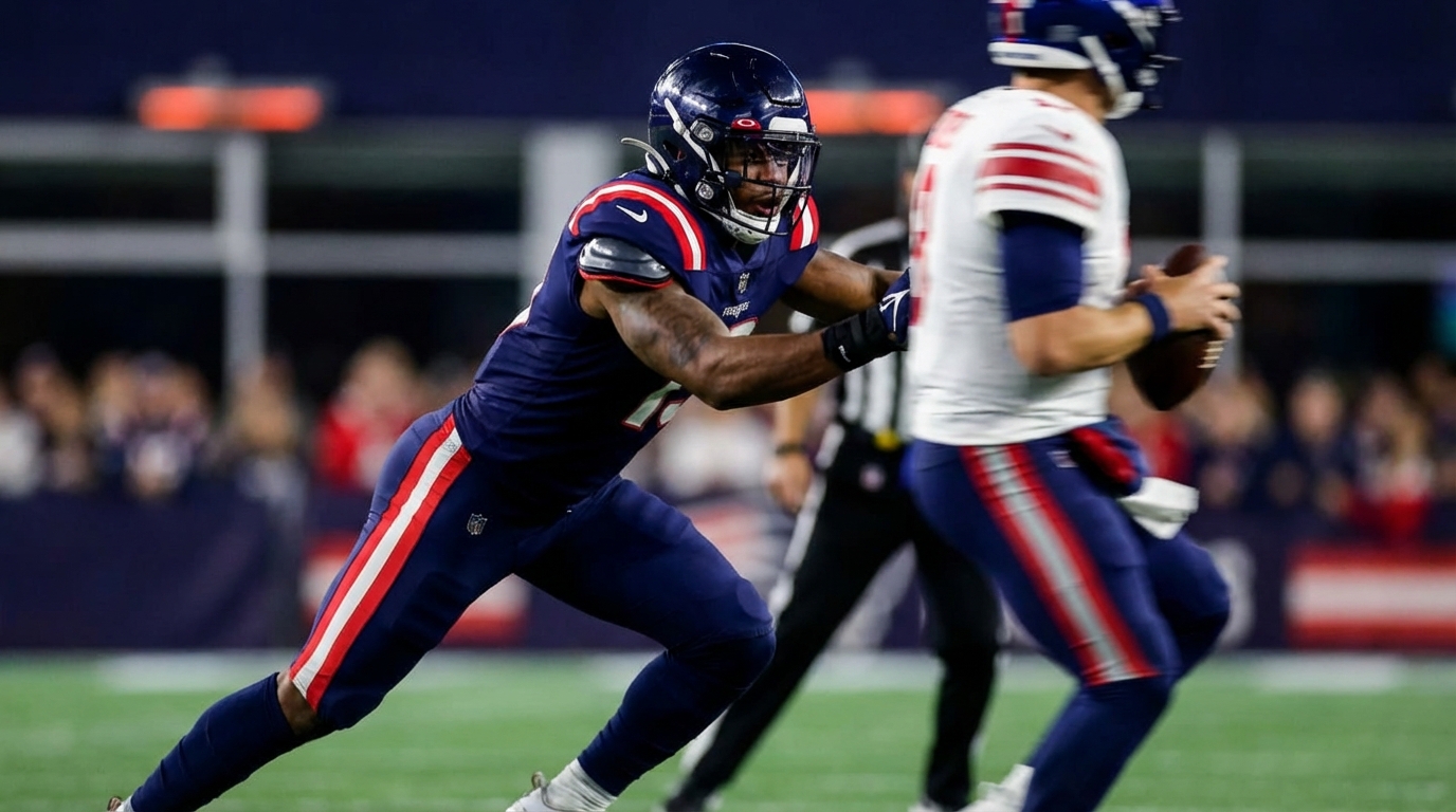 K'Lavon Chaisson in Patriots uniform rushing the passer