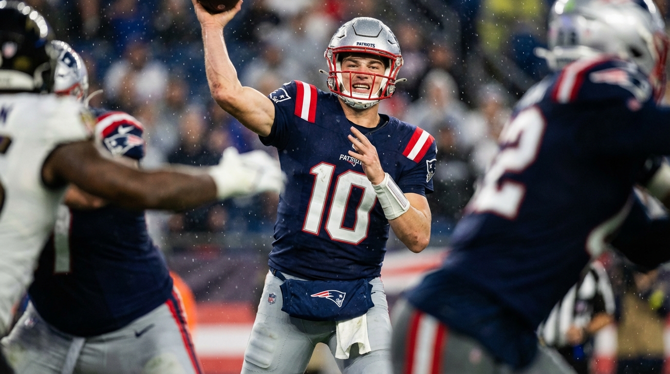 Drake Maye dropping back under pressure