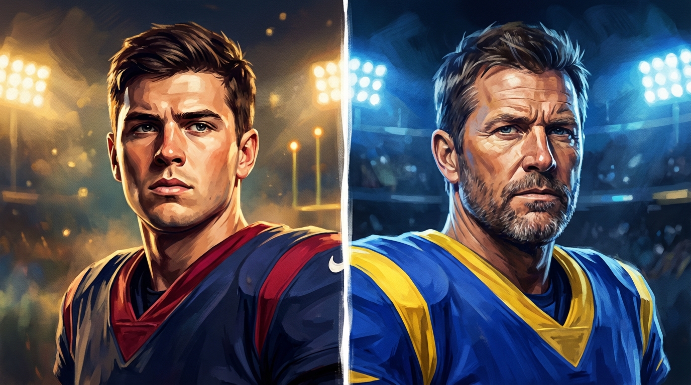 Drake Maye and Matthew Stafford artistic faceoff