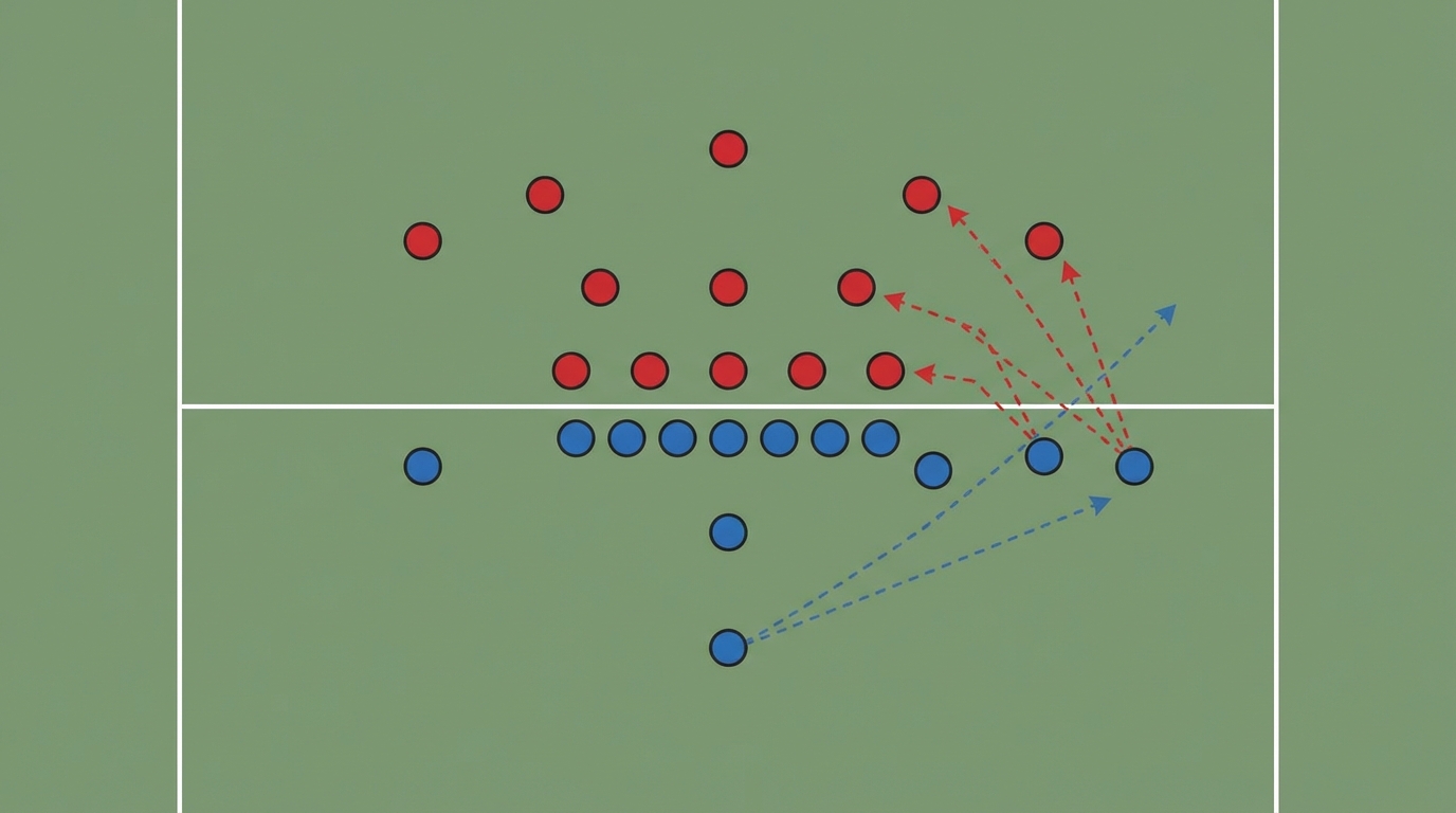 Simplified overhead illustration of a Patriots fake punt formation showing player positions and potential fake path