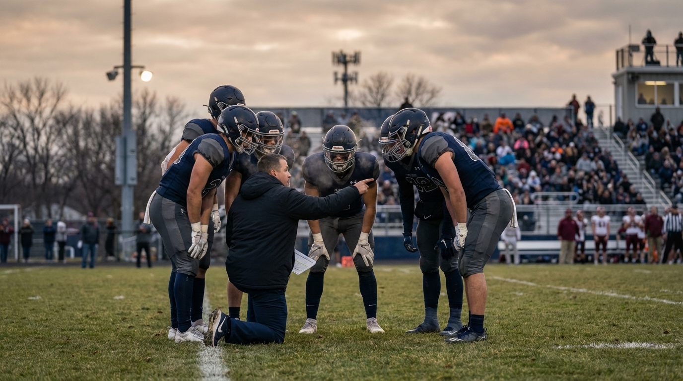 Football team huddle on sideline