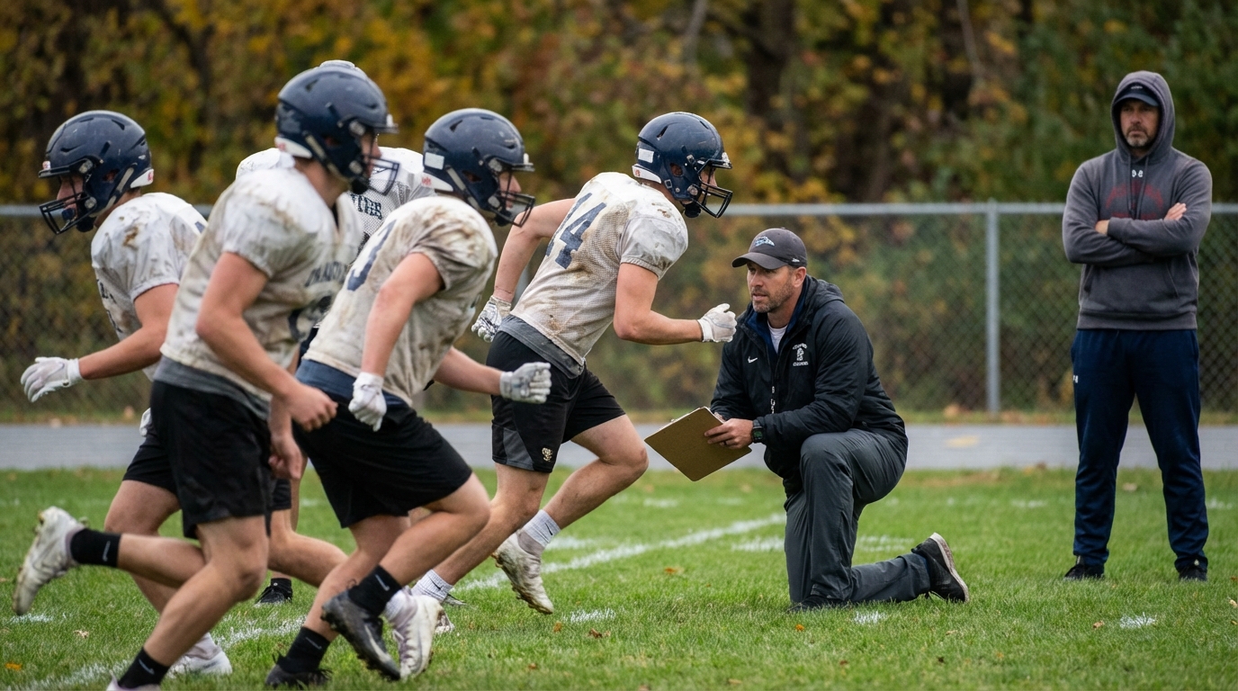 Patriots players practicing on the field