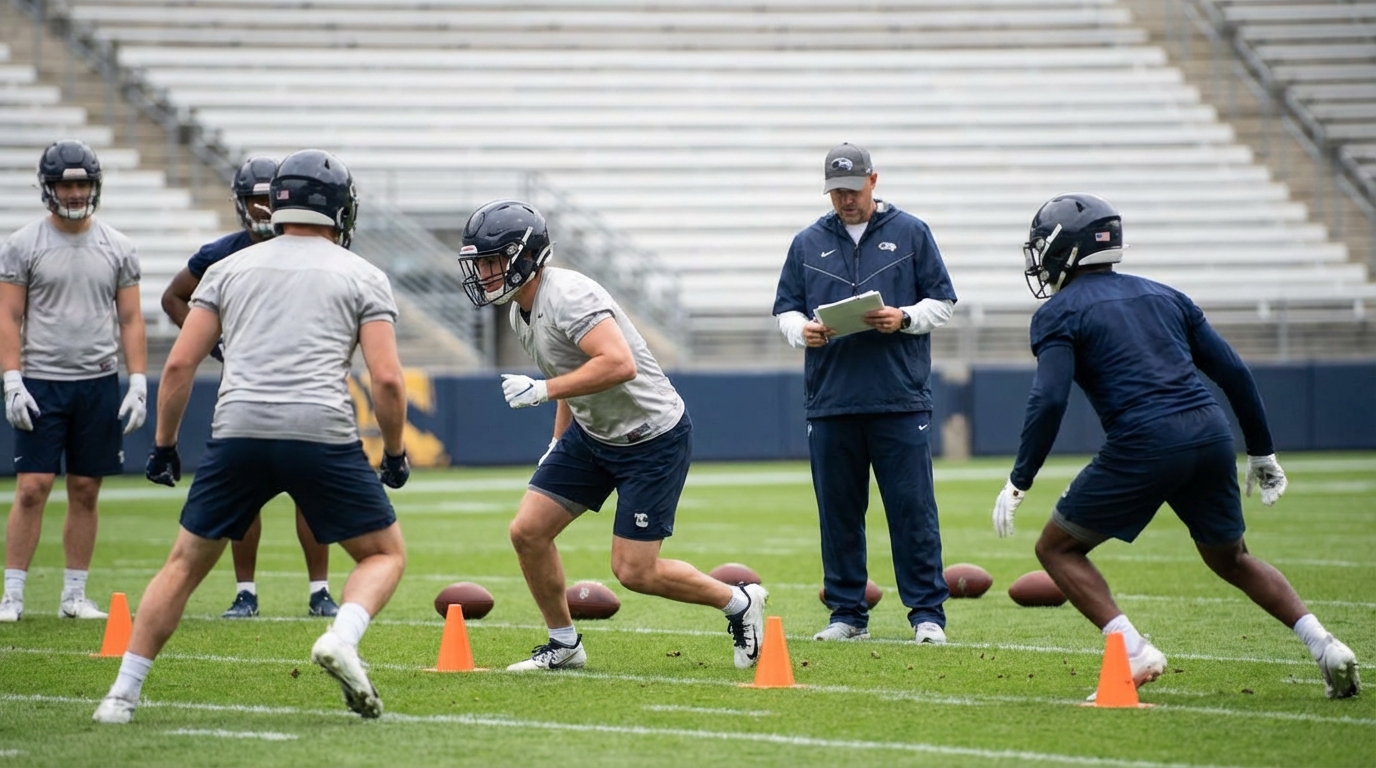 Football practice squad drills on a field