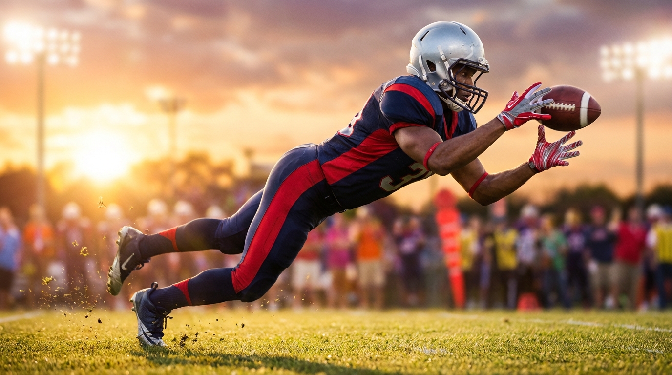 Young Patriots rookie leaping to catch a pass