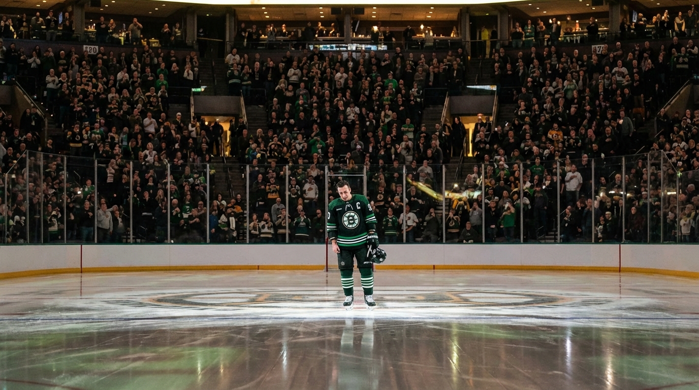 Packed TD Garden with an emotional Brad Marchand at center ice