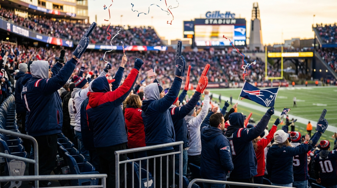Fans celebrating at Gillette Stadium after Patriots dominant Week 17 win