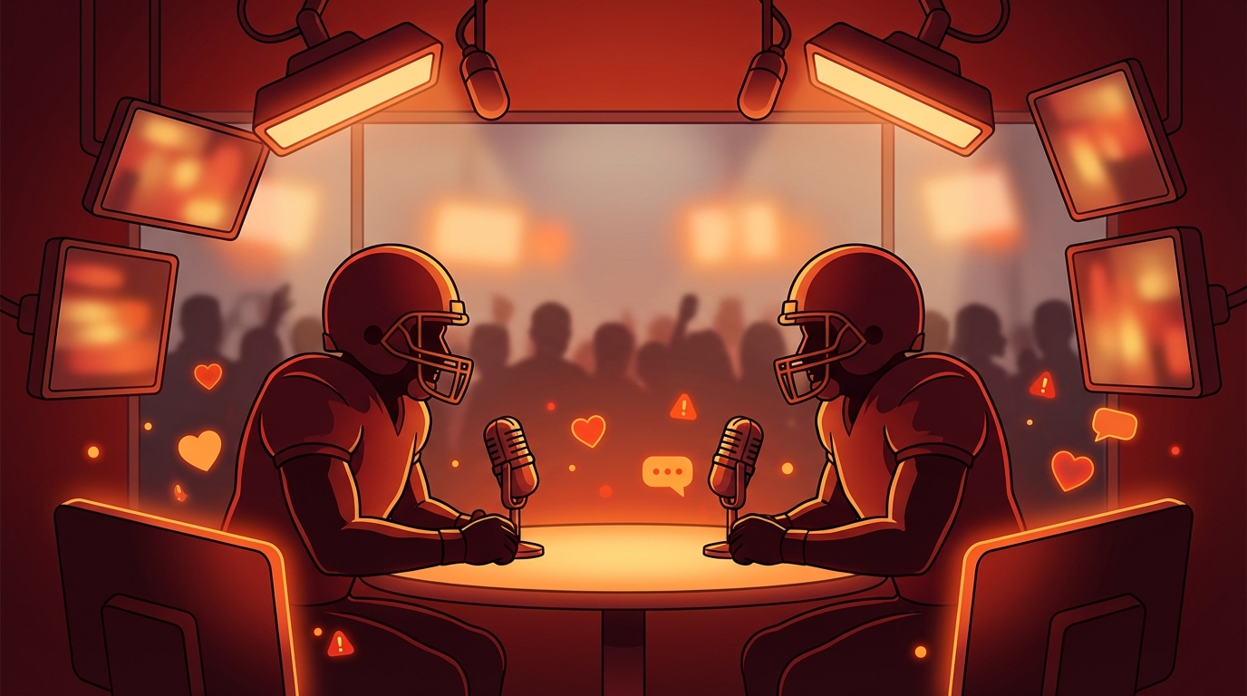 Heated sports talk show illustration depicting debate and fan reaction