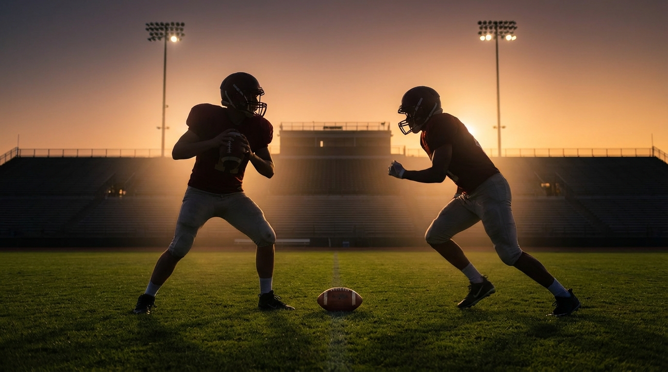 Symbolic football endorsement between Kurt Warner and Drake Maye