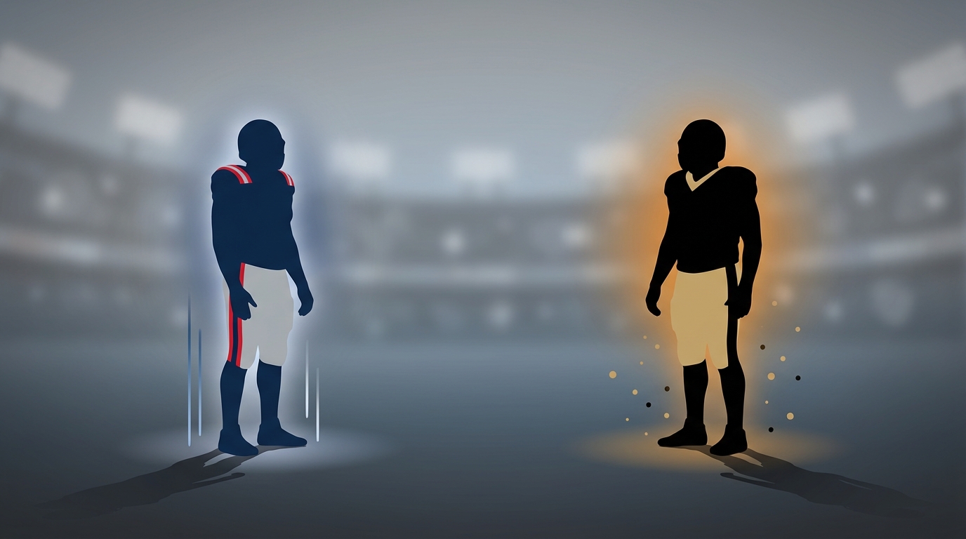 Silhouettes of two rookie offensive linemen contrasted side by side
