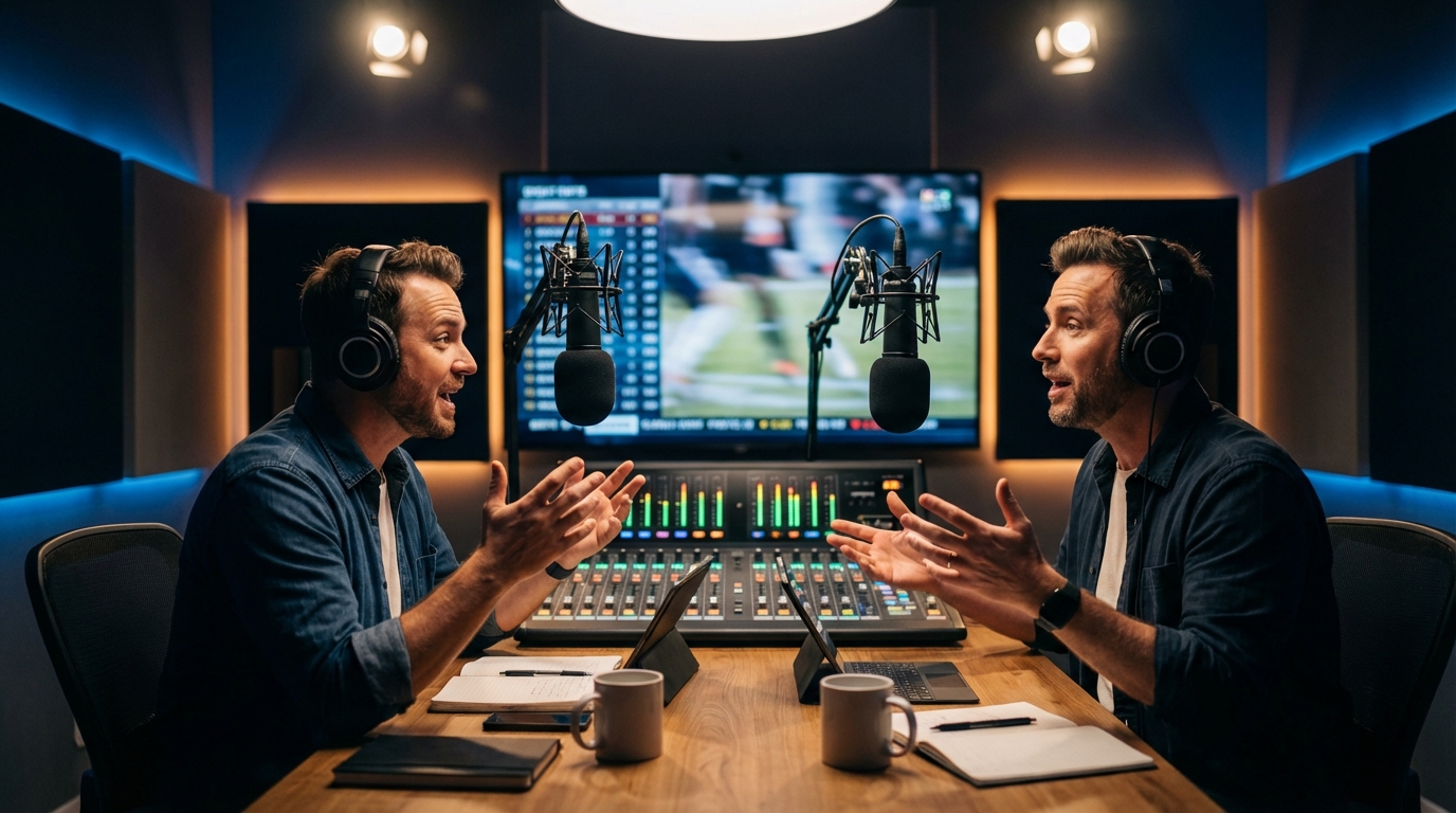 Vibrant sports radio studio scene