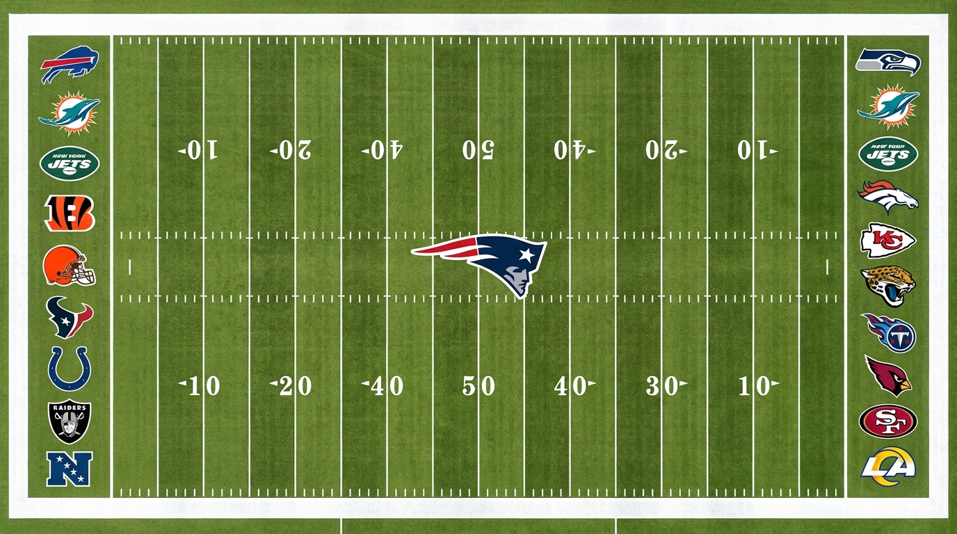 Overhead football field showing Patriots opponents