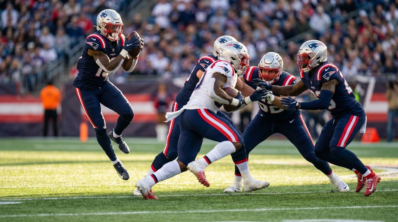 Patriots players in action
