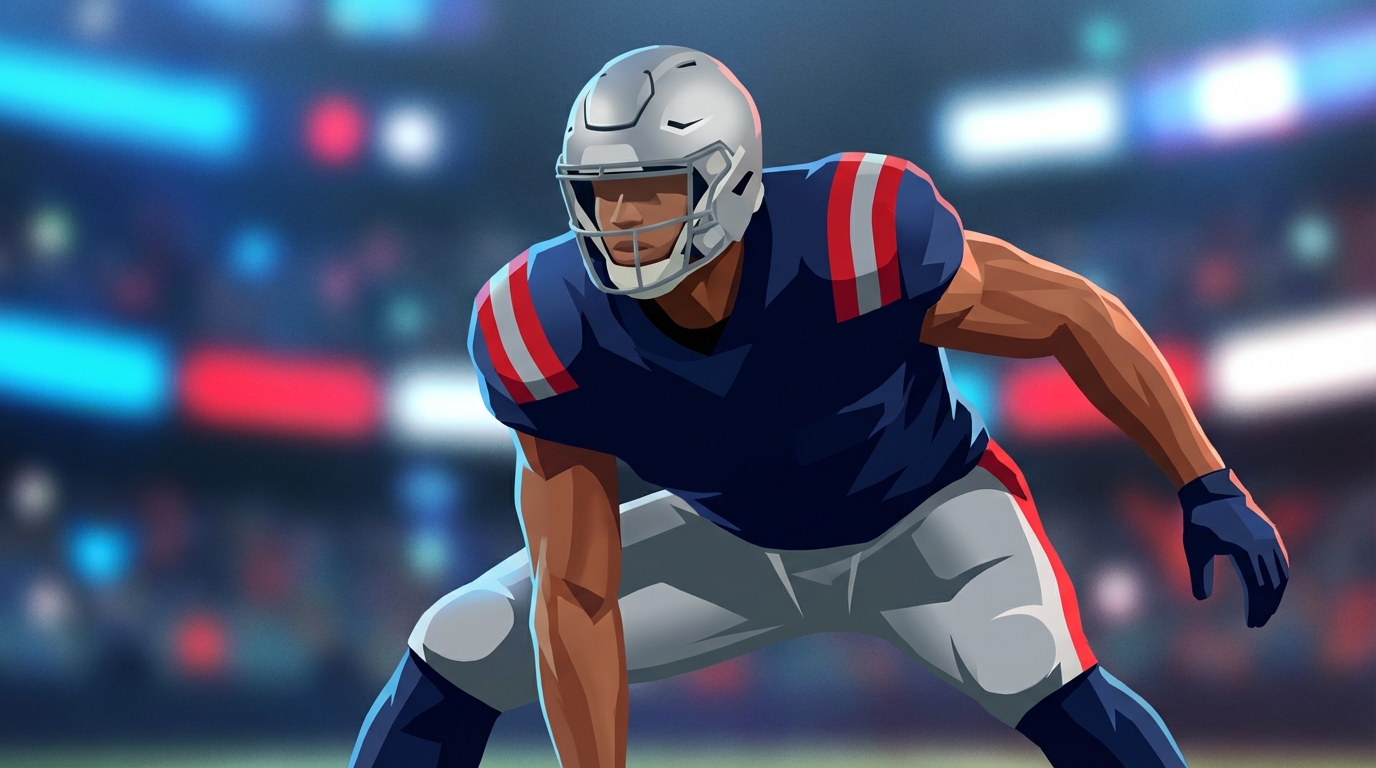 Football player in Patriots colors representing Budda Baker