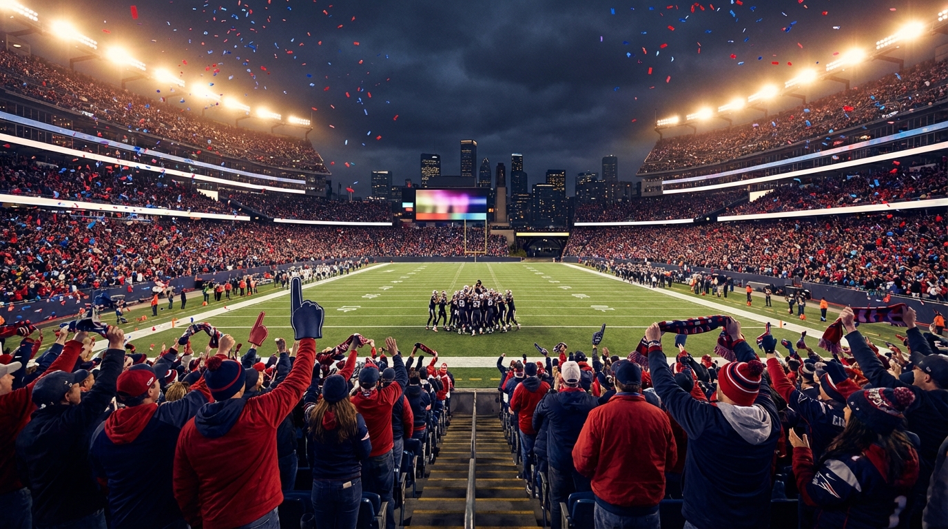 Gillette Stadium fans celebrating Patriots victory