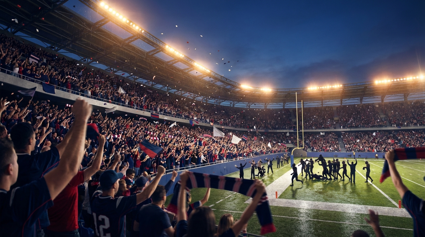 Gillette Stadium fans celebrating Patriots win