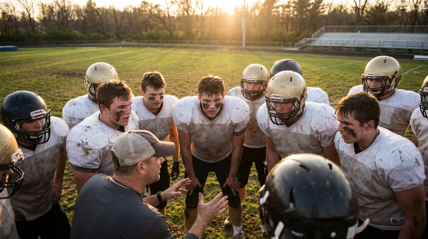 Football team huddle during practice