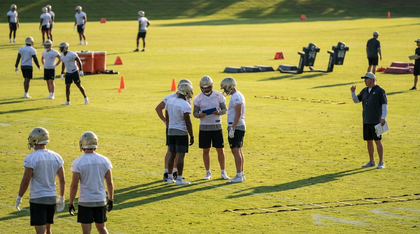 Practice squad huddle