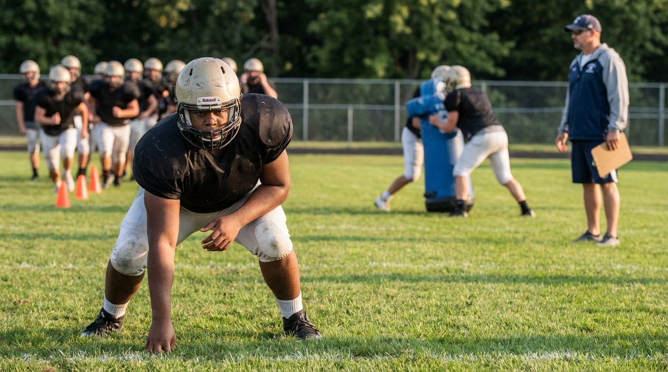 Offensive tackle in practice squad session