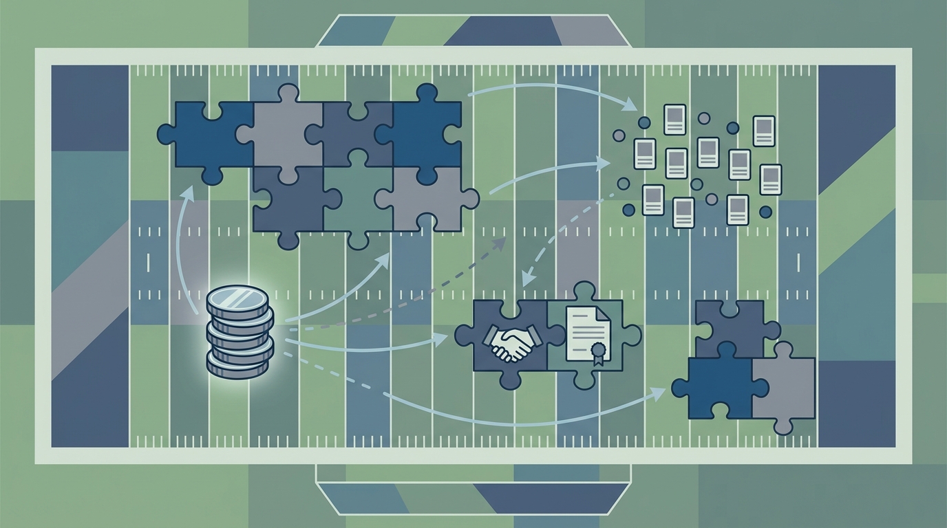 Abstract football offseason strategy illustration