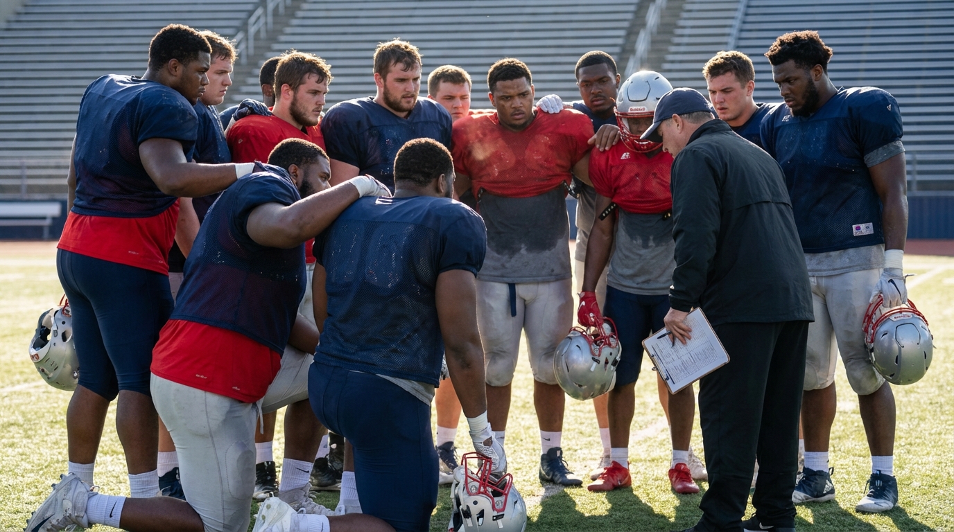Team huddle at practice