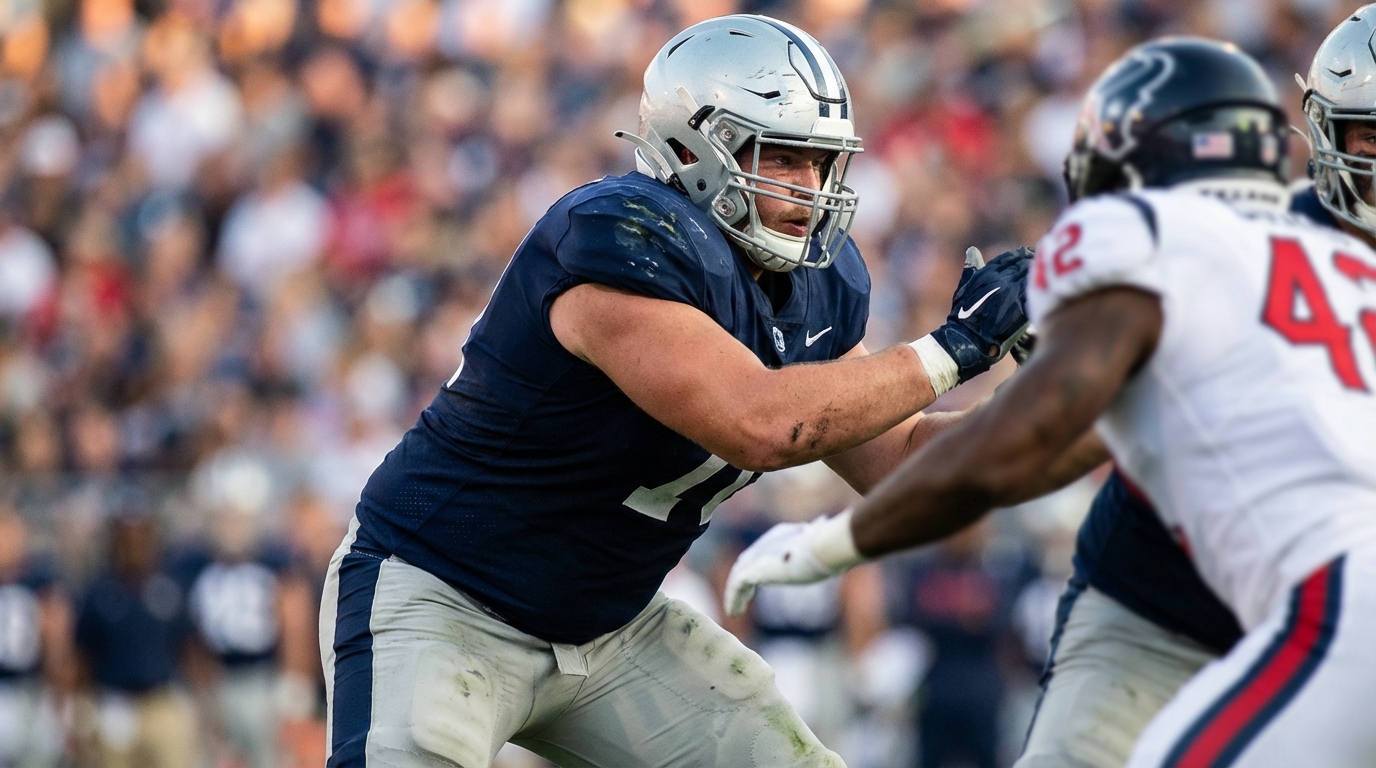 Will Campbell driving a defender on the line