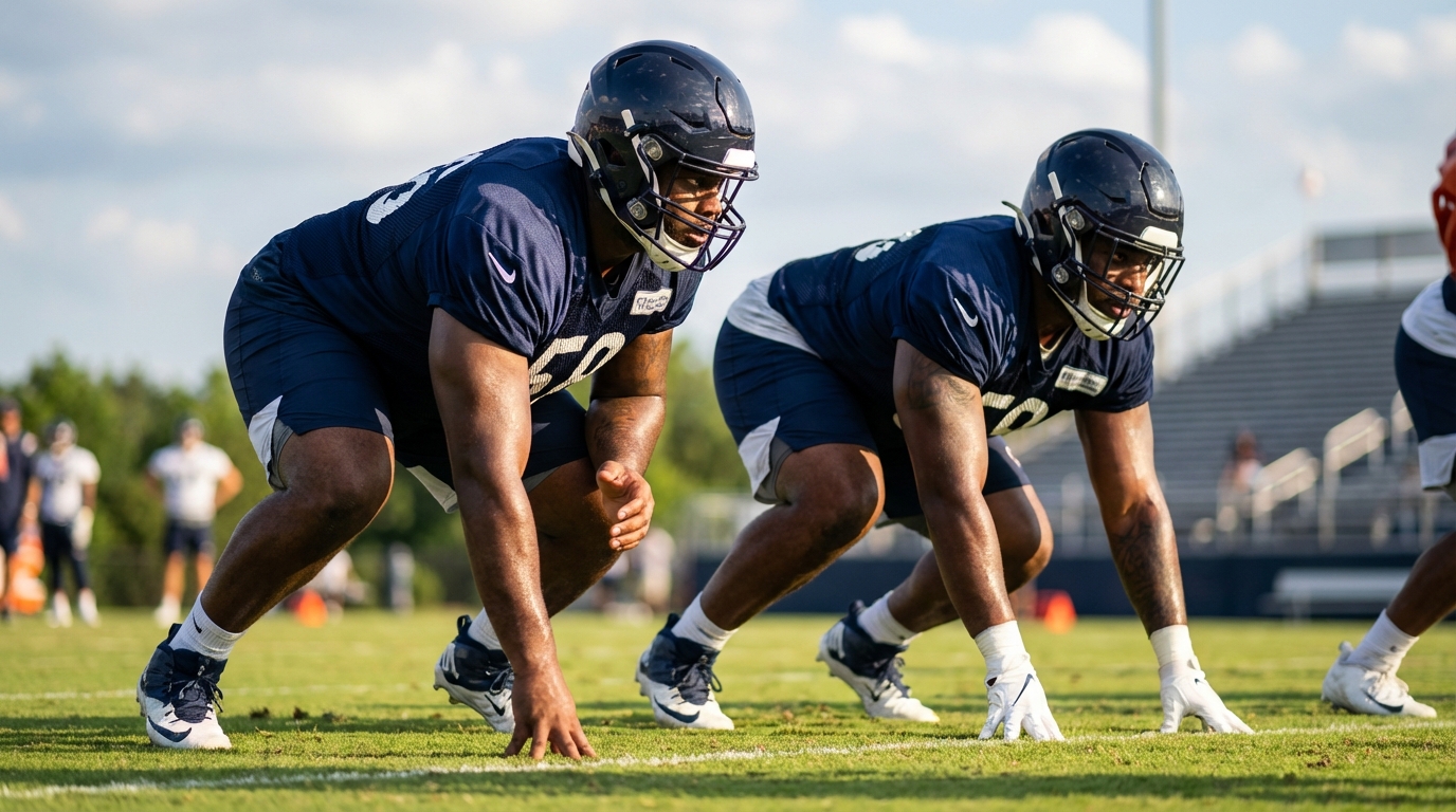 Patriots defensive duo warming up on field