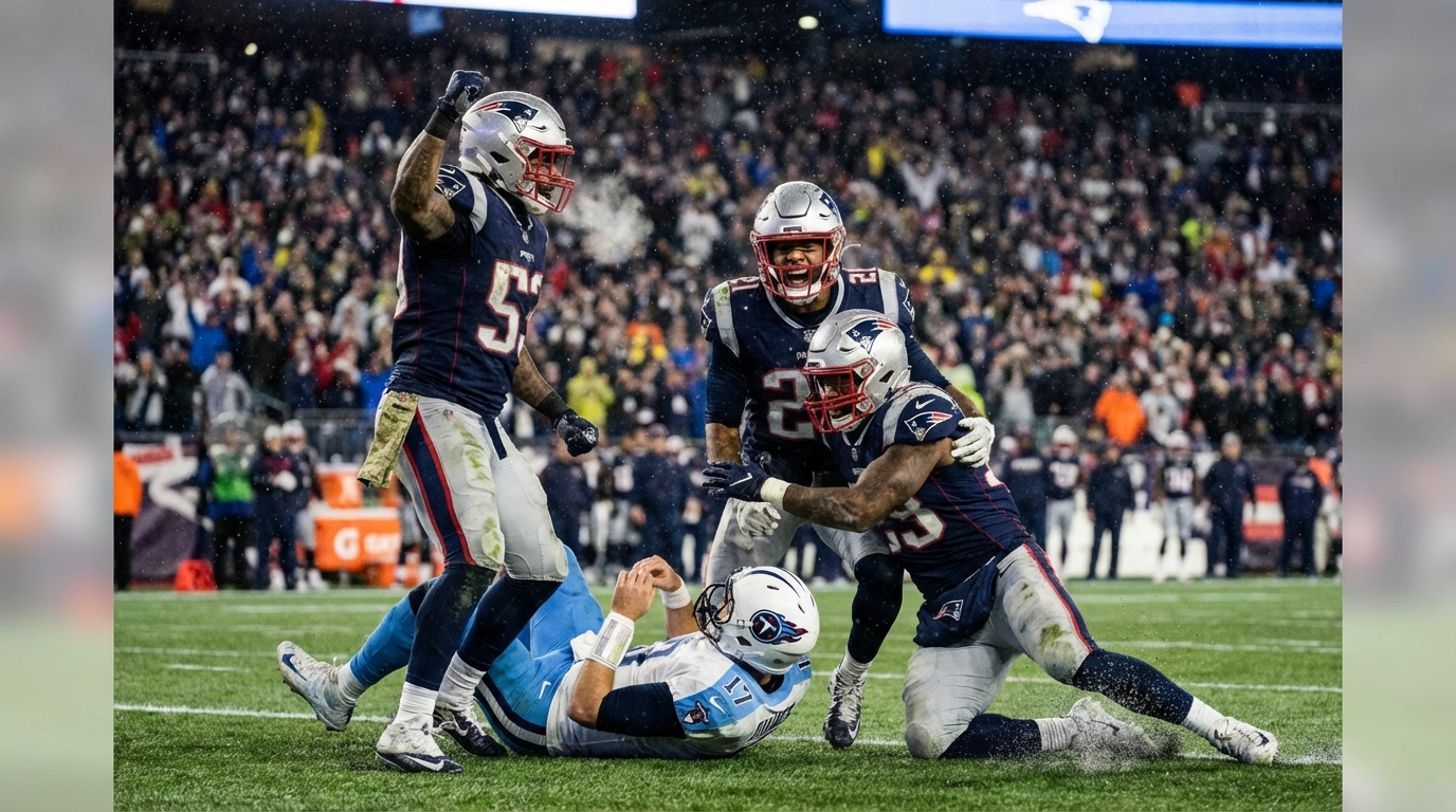 Patriots defenders celebrate sack at Gillette Stadium