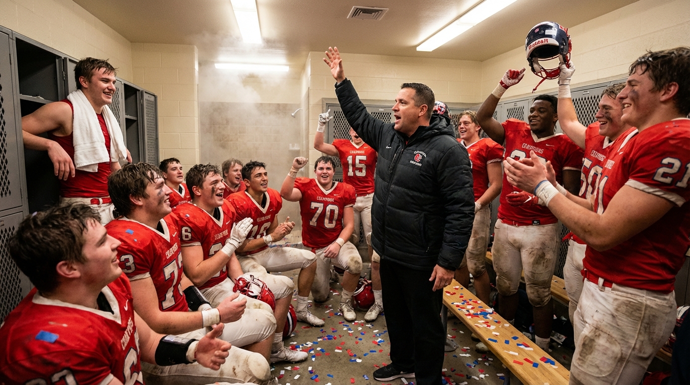 Celebratory locker room scene