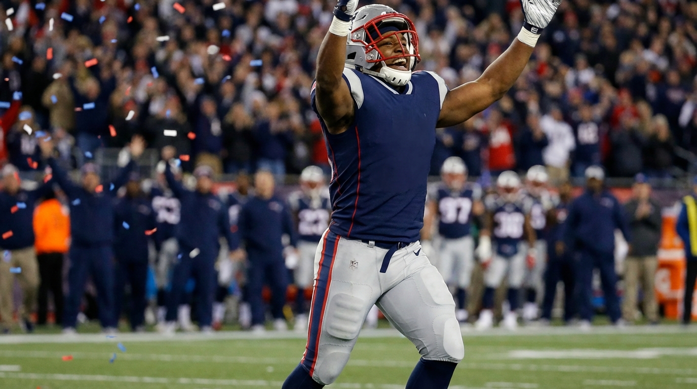 Rhamondre Stevenson celebrating on the field