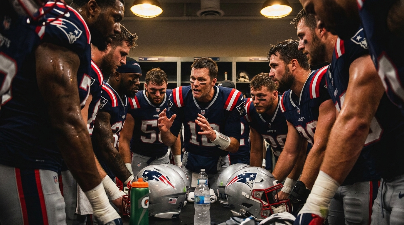 Locker room huddle with leader delivering pregame speech