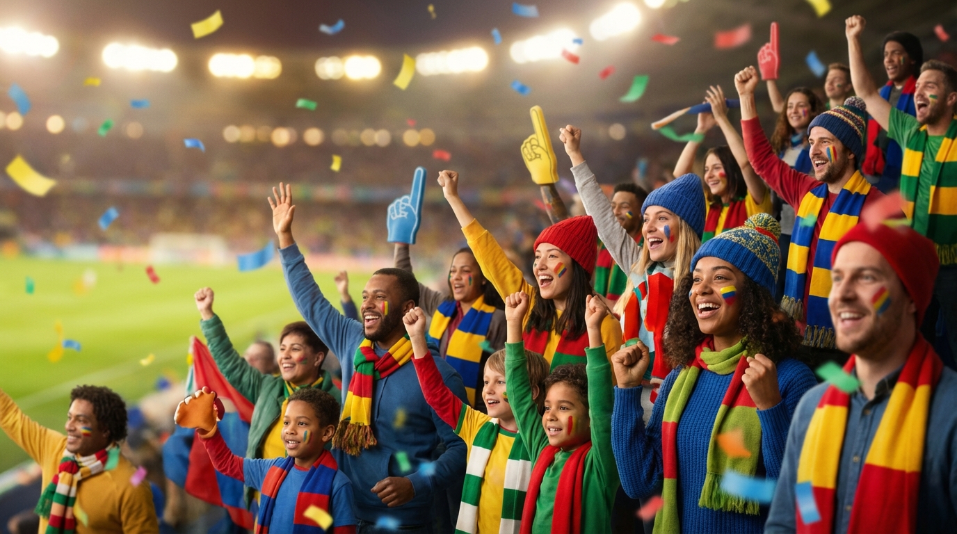Enthusiastic fans cheering in a stadium