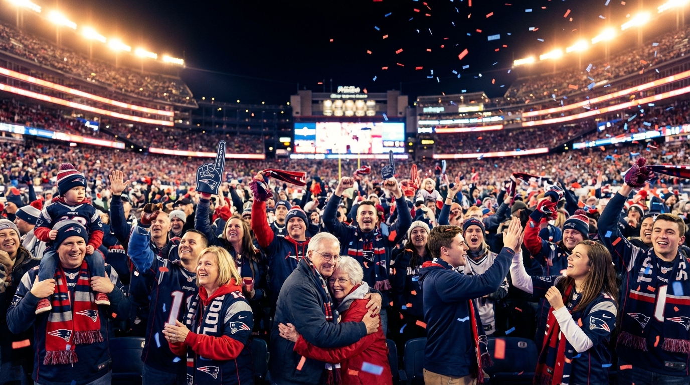 Fans celebrating at Gillette Stadium