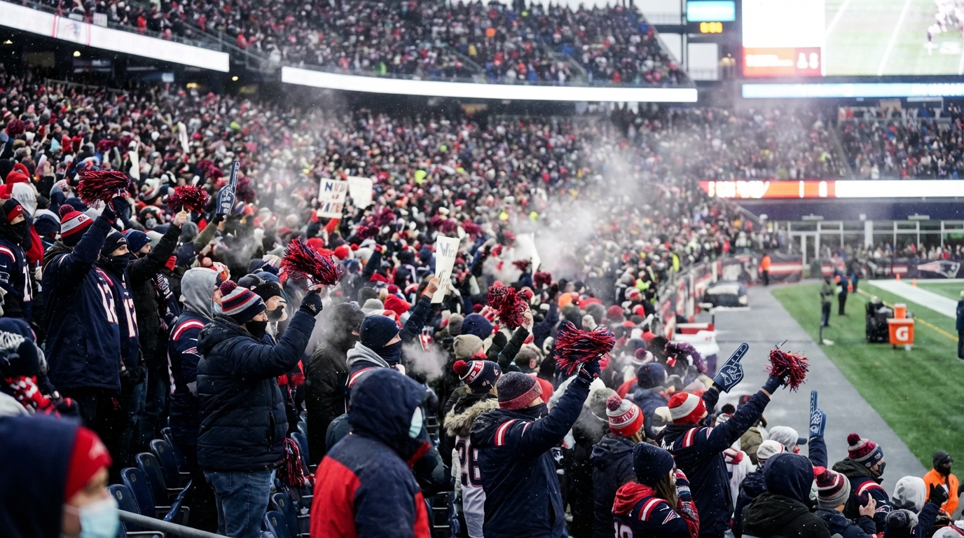 Packed Gillette Stadium in cold