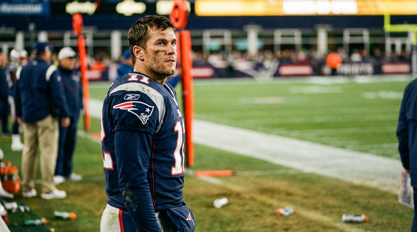 Patriots player on the sidelines showing determination and resilience