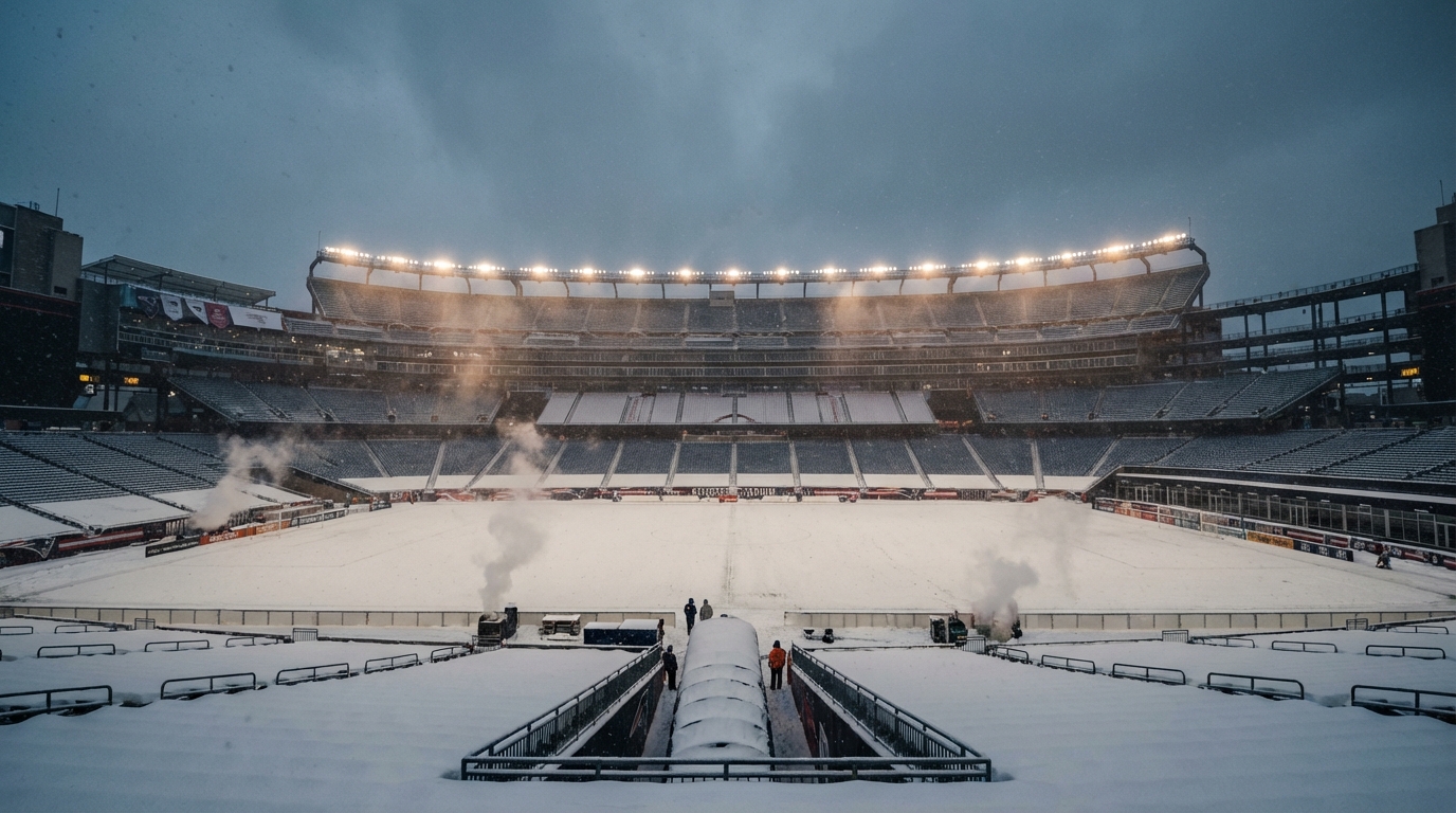 Gillette Stadium in heavy snow