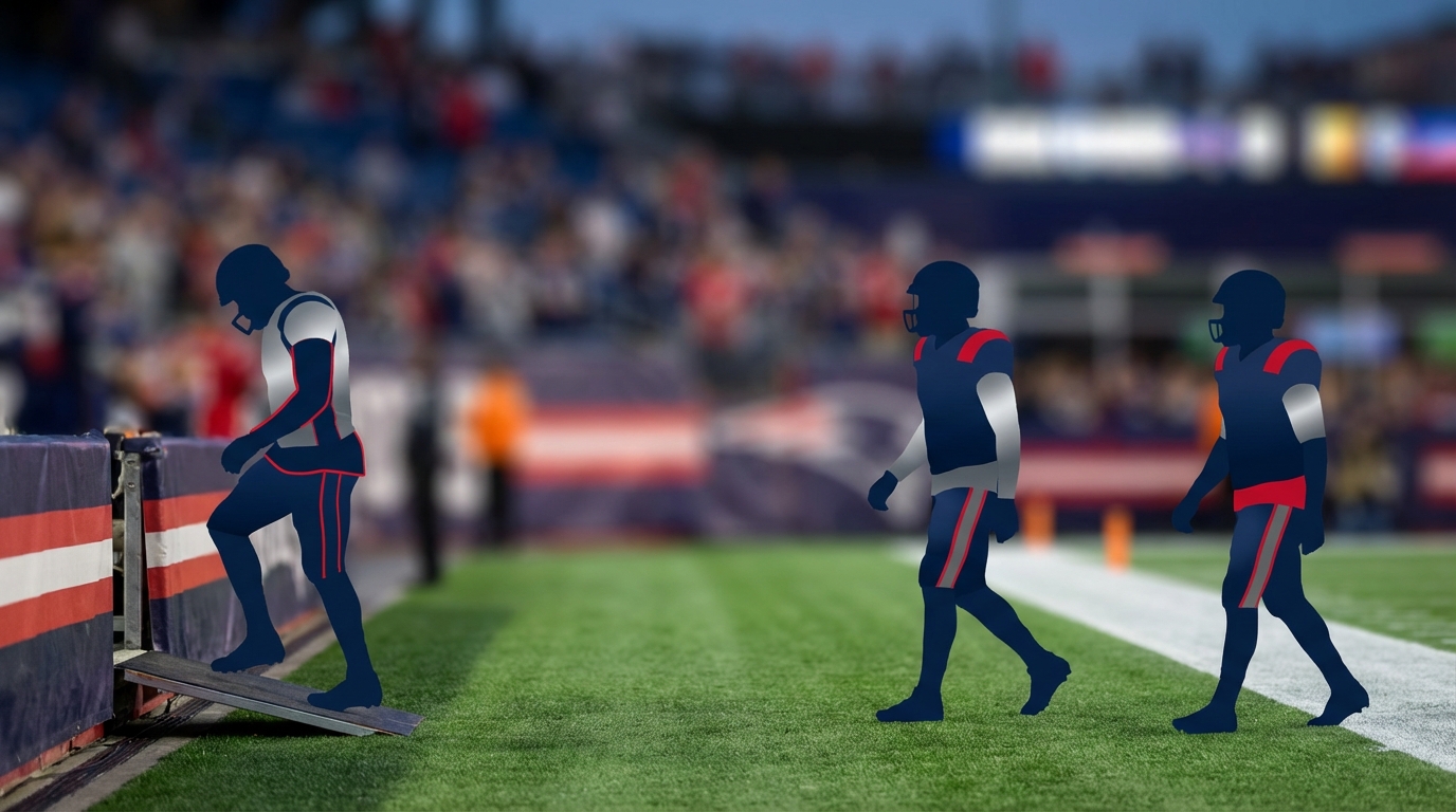 Three football player silhouettes on a field representing promotions and additions