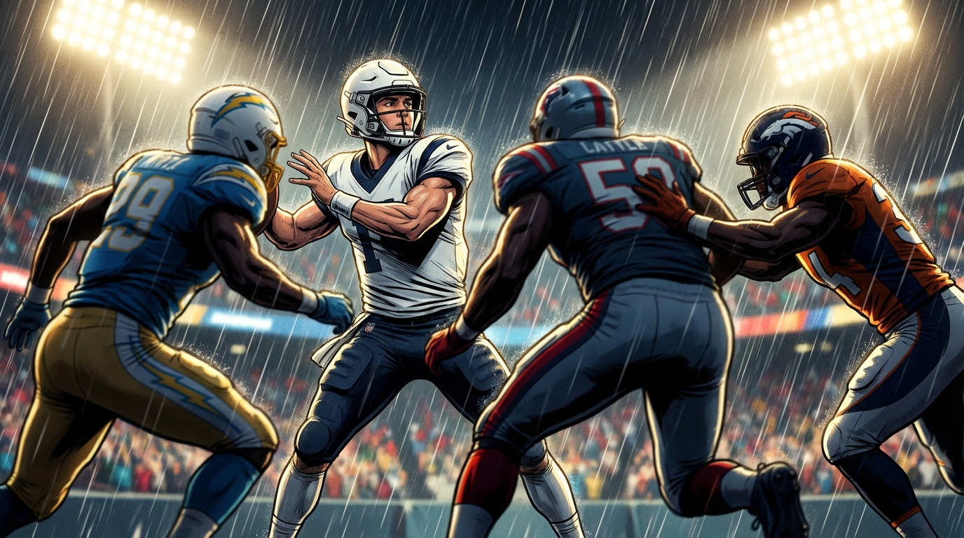 Quarterback facing three defenders