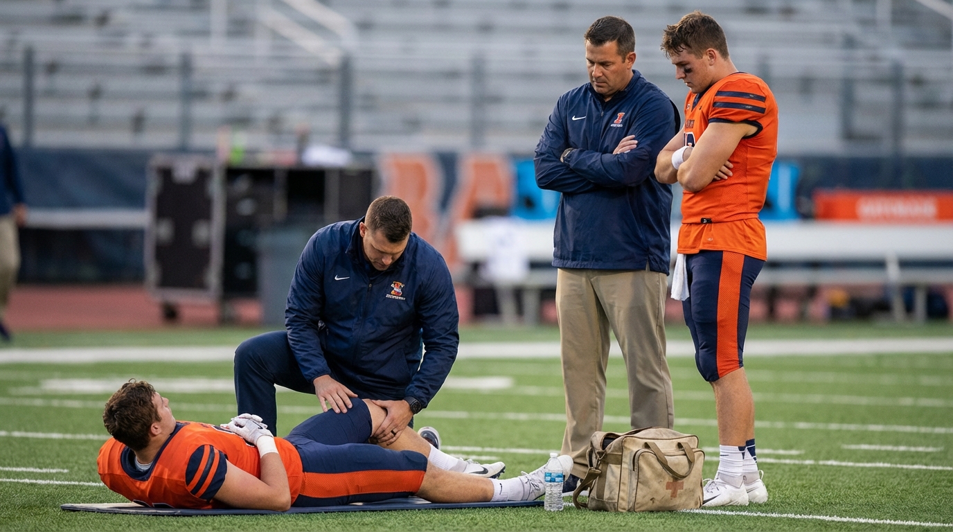 Trainer attending to an injured wide receiver on the sideline