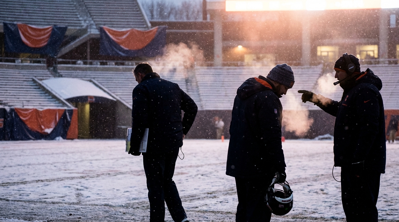 Coaches in tense discussion on snowy sideline