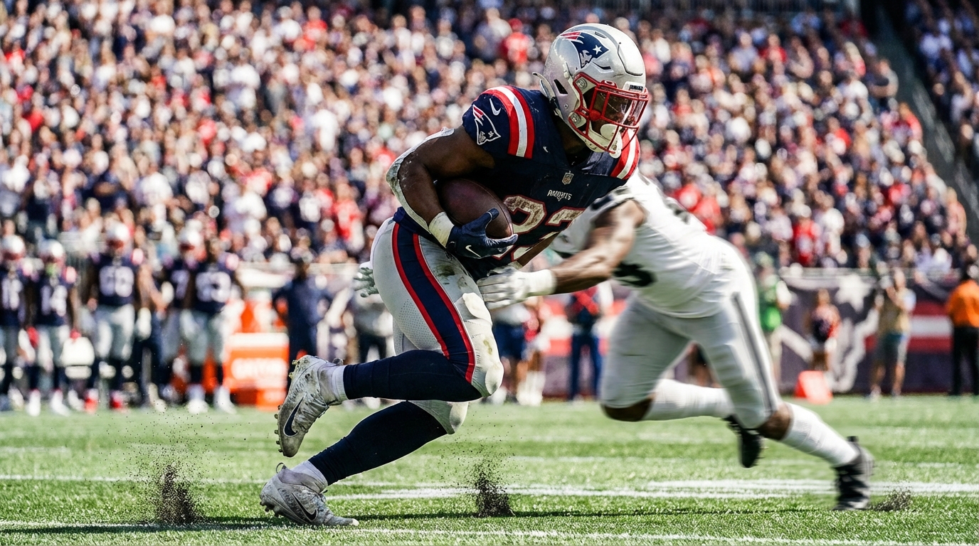 TreVeyon Henderson breaking a tackle and sprinting downfield