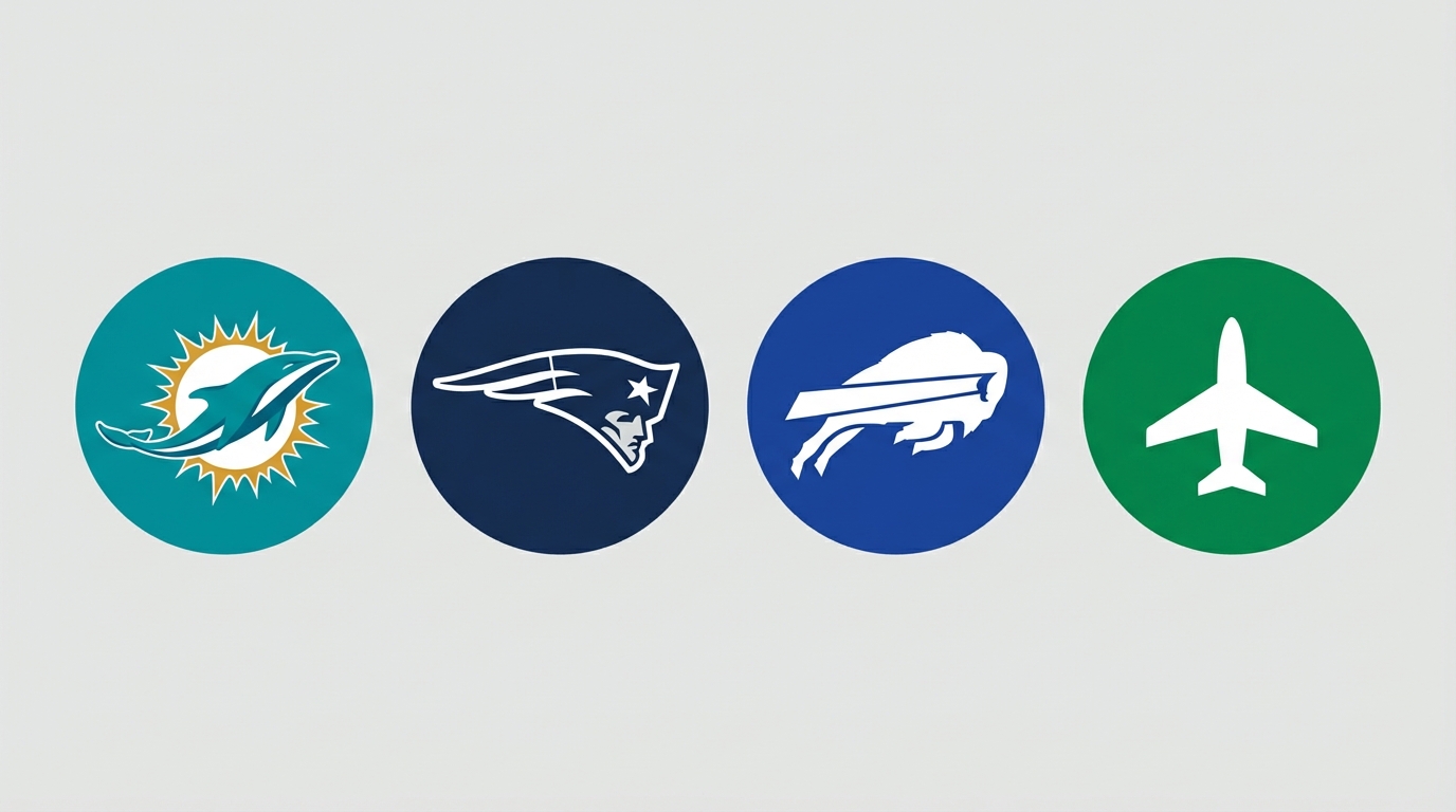 A simple clean illustration of AFC East team badges