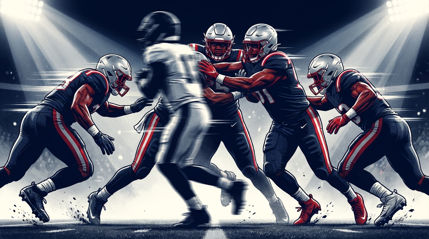 Patriots defensive line collapsing pocket in a four-man rush