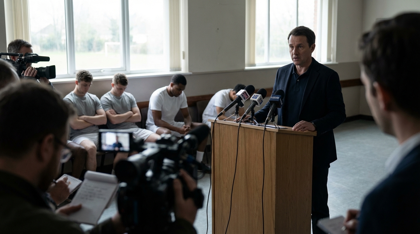 Coach addressing reporters