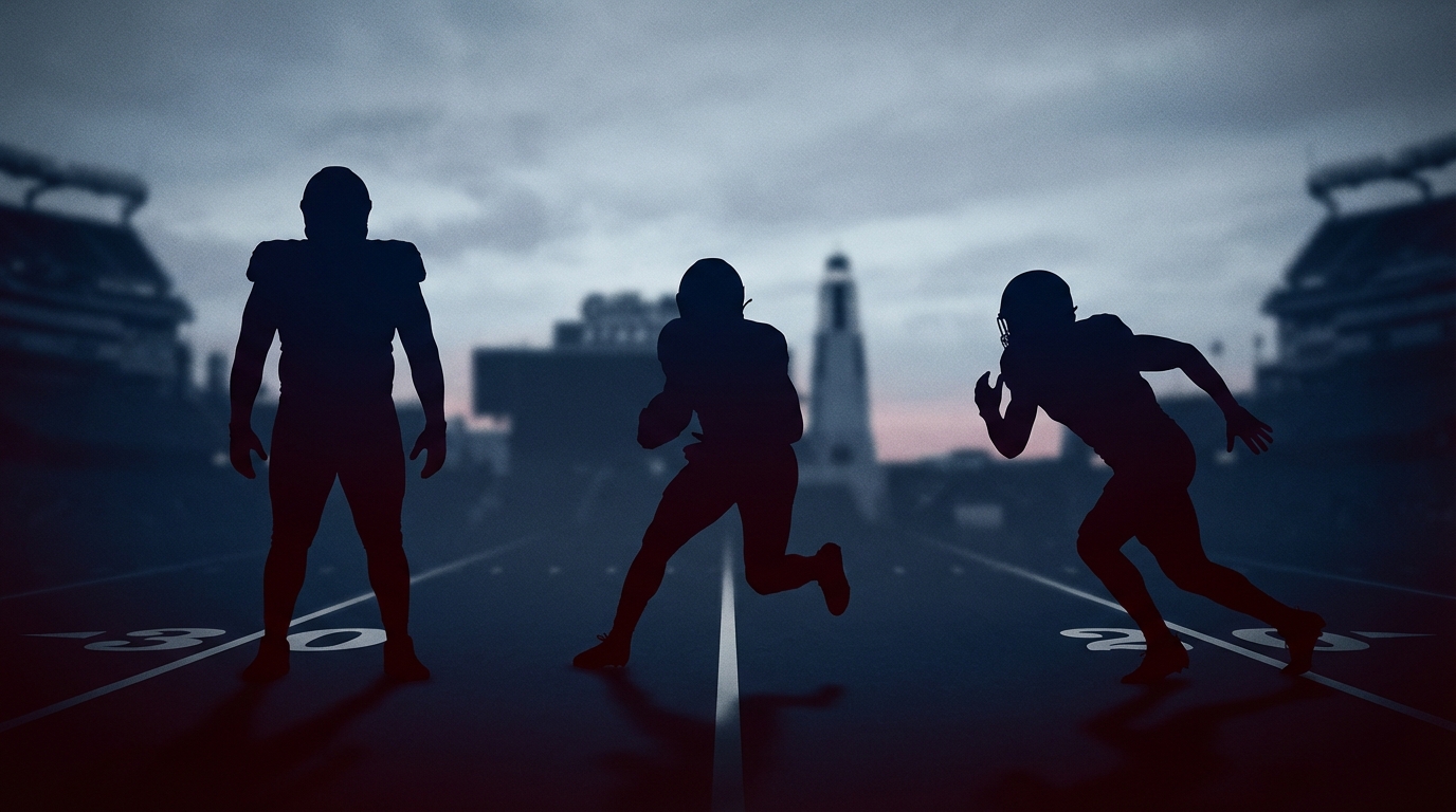 Three Patriots silhouettes on a field