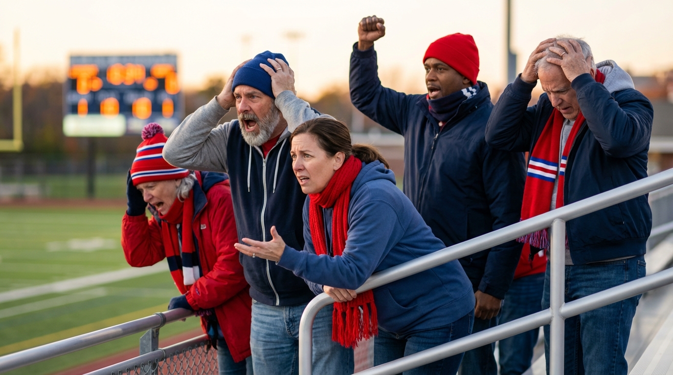 Patriots fans reacting in stands