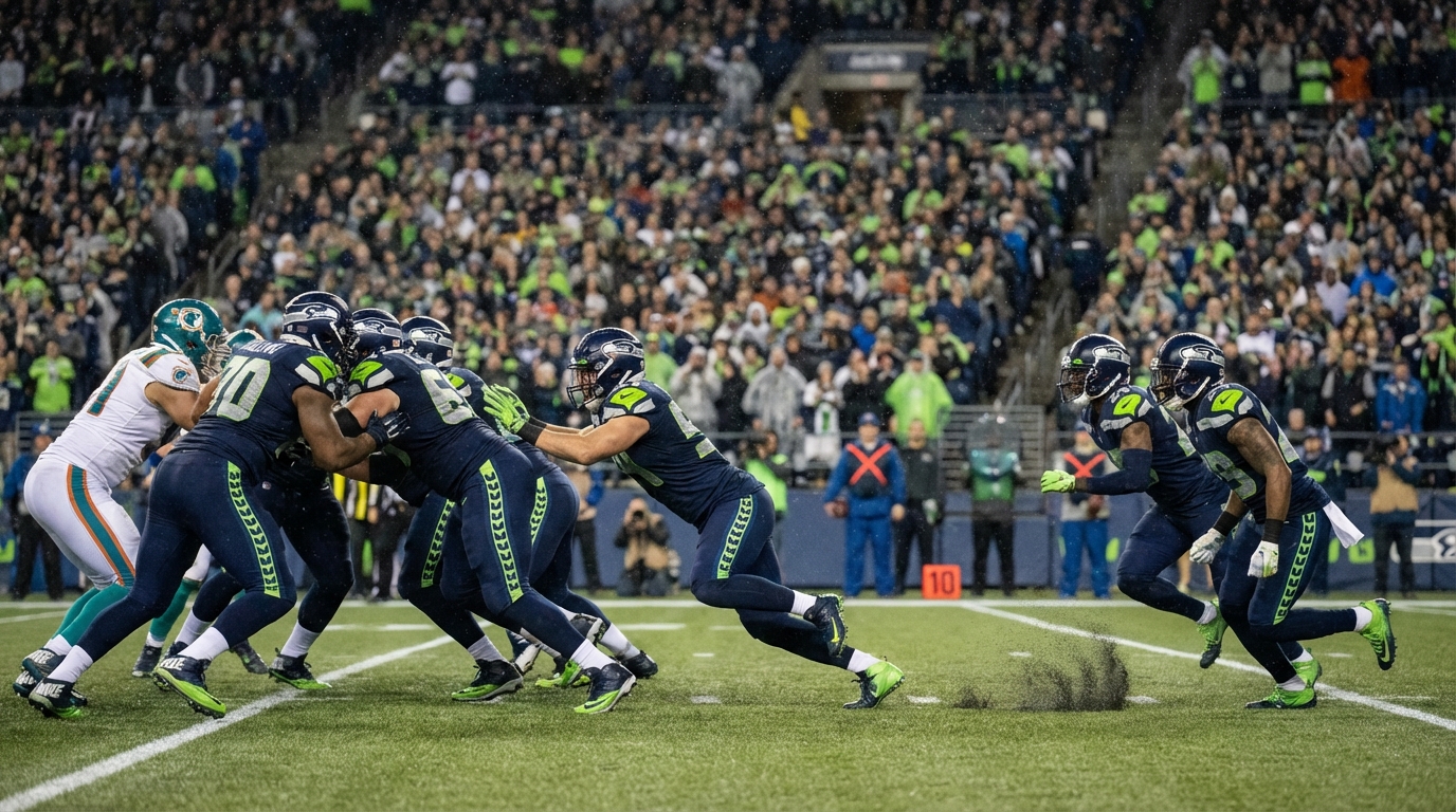 Seahawks defense in action during Super Bowl LX