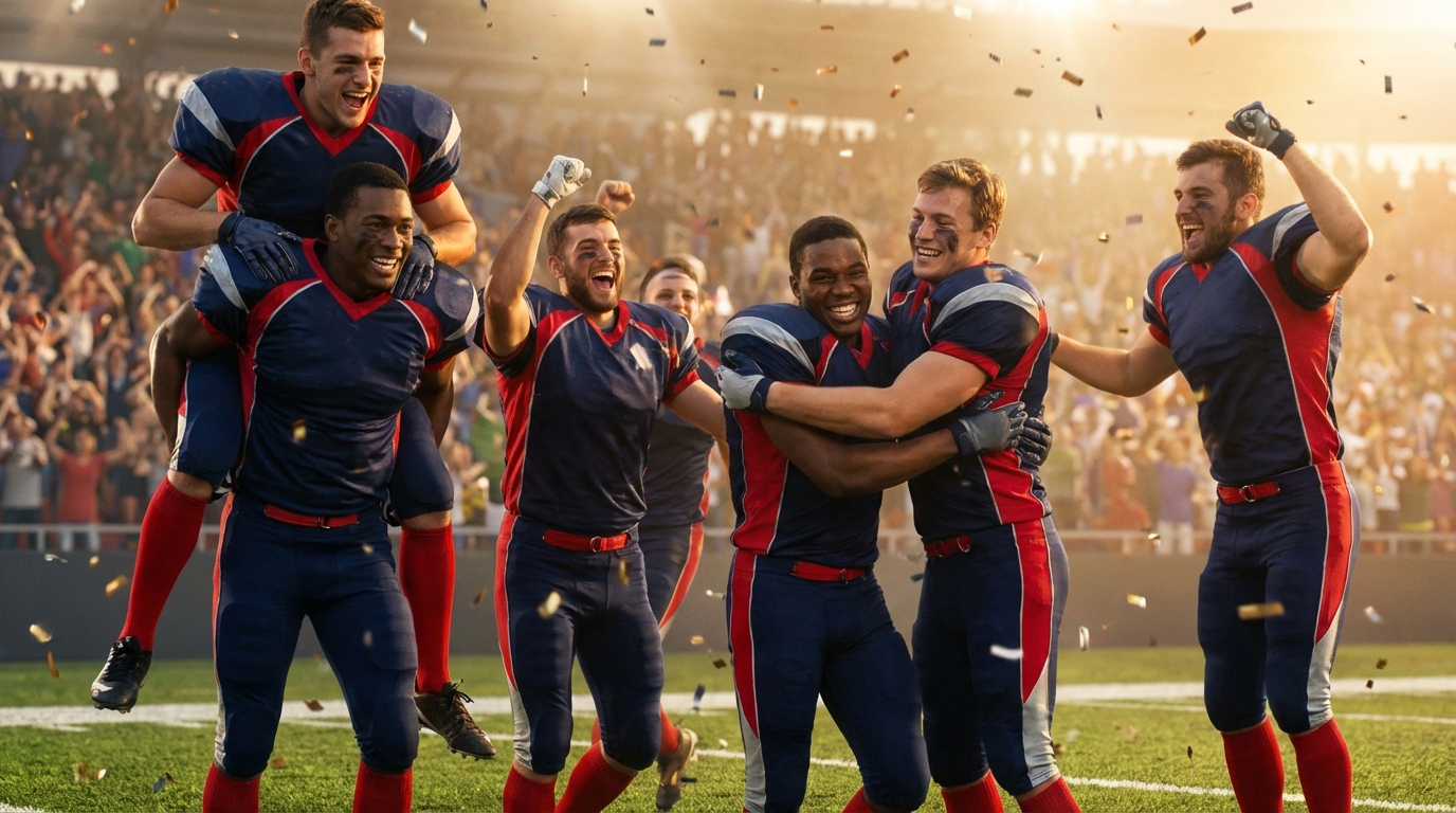 Patriots team celebrating with youthful energy