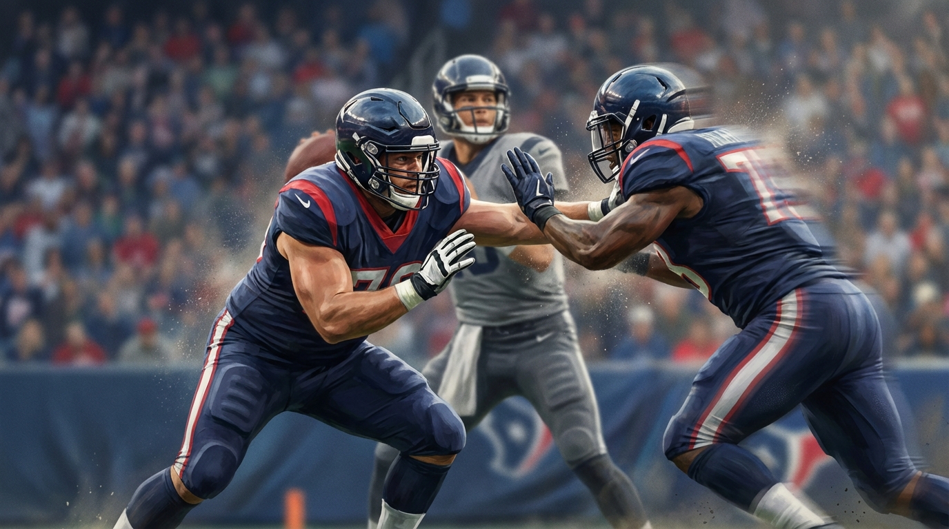 Offensive lineman blocking to protect the quarterback